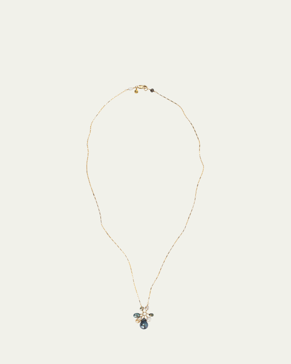 Starburst Necklace with Multi Pearl Pendant, 32"L